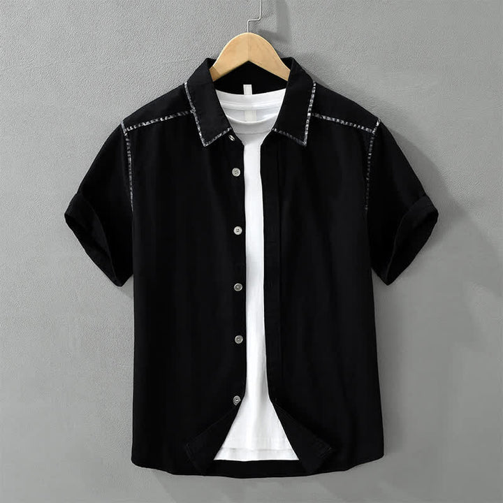 Buddha Stones Lässiges Sommerhemd im Vintage-Stil mit Knopfleiste, einfarbig, Kurzarm, Herren - Schwarz - US/ UK/AU42, EU52 (3XL) - image 11