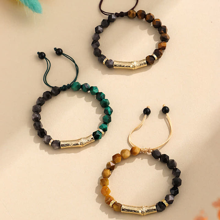 Buddha Stones Armband aus Tigerauge, silberglänzendem Obsidian und Bambus, facettiert - image 11