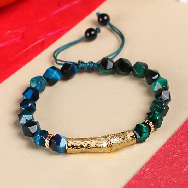 Buddha Stones Armband aus Tigerauge, silberglänzendem Obsidian und Bambus, facettiert - Grünes Tigerauge & Blaues Tigerauge - Tigerauge (Schutz♥Stärke) - image 4