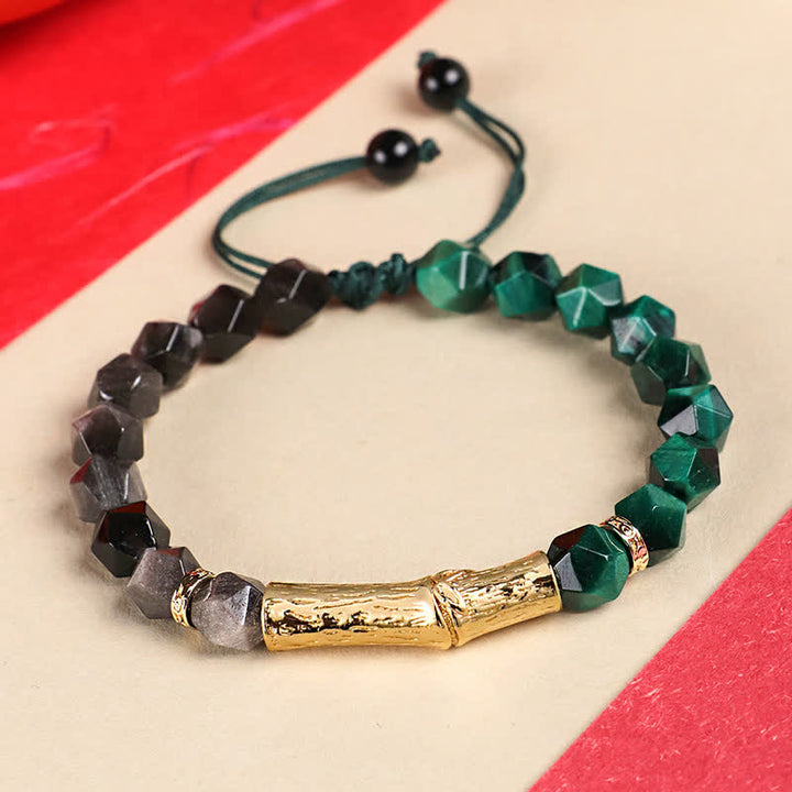 Buddha Stones Armband aus Tigerauge, silberglänzendem Obsidian und Bambus, facettiert - Silberschimmernder Obsidian & Grünes Tigerauge - Tigerauge (Schutz♥Stärke) - image 3