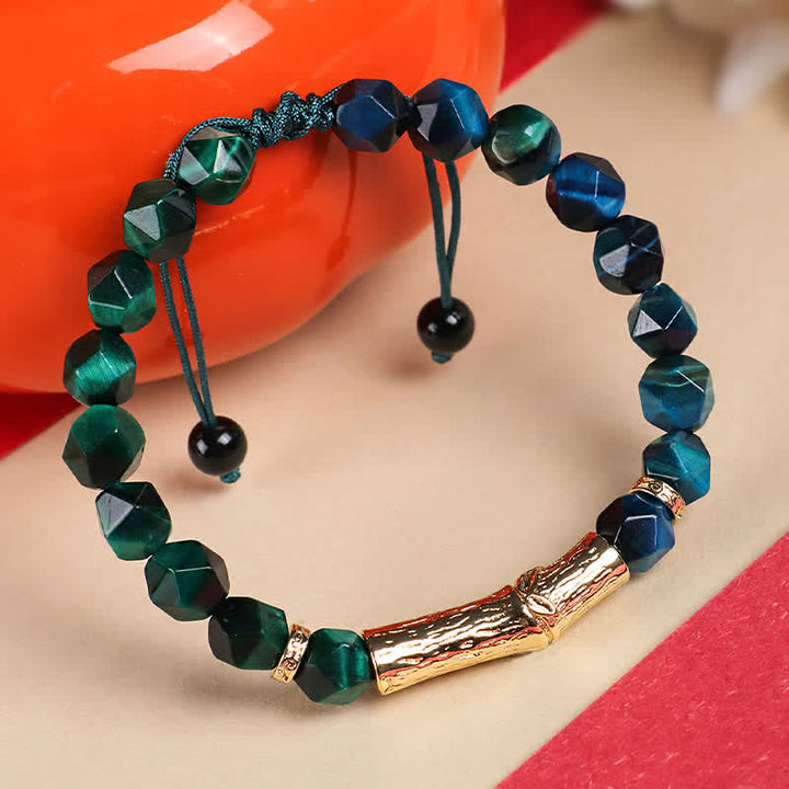 Buddha Stones Armband aus Tigerauge, silberglänzendem Obsidian und Bambus, facettiert - image 9