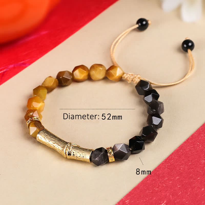 Buddha Stones Armband aus Tigerauge, silberglänzendem Obsidian und Bambus, facettiert - image 10