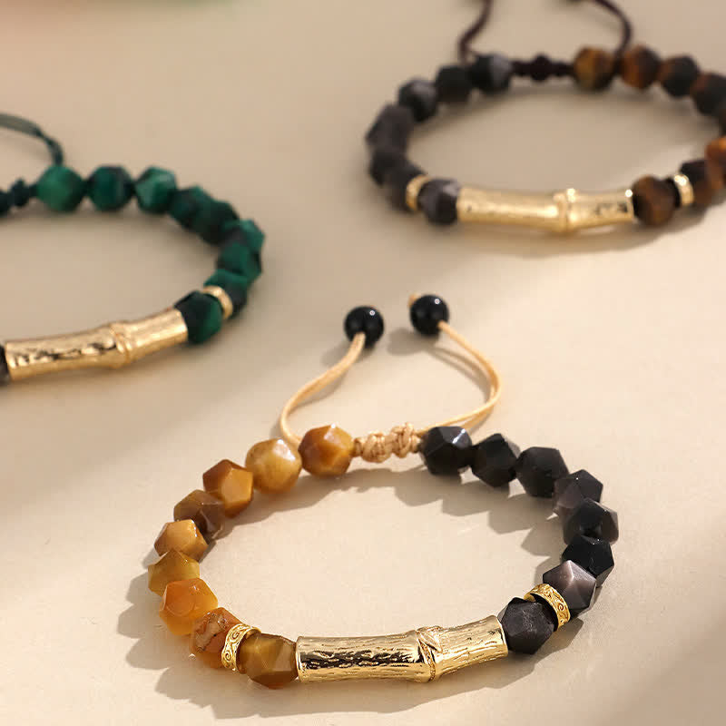 Buddha Stones Armband aus Tigerauge, silberglänzendem Obsidian und Bambus, facettiert - image 12
