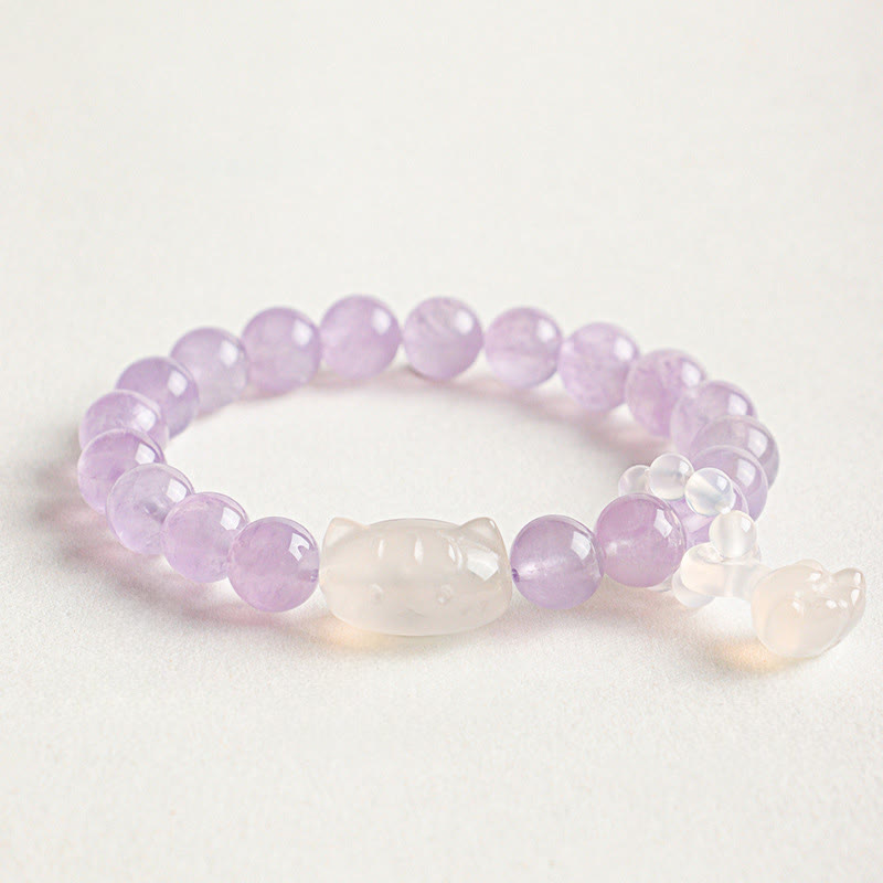 Buddha Stones Handgeschnitzter Katzenanhänger aus Obsidian mit Silberglanz, handgefertigtes Armband für Ruhe und Gelassenheit - Amethyst (Stressabbau ♥ Intuition) - image 3