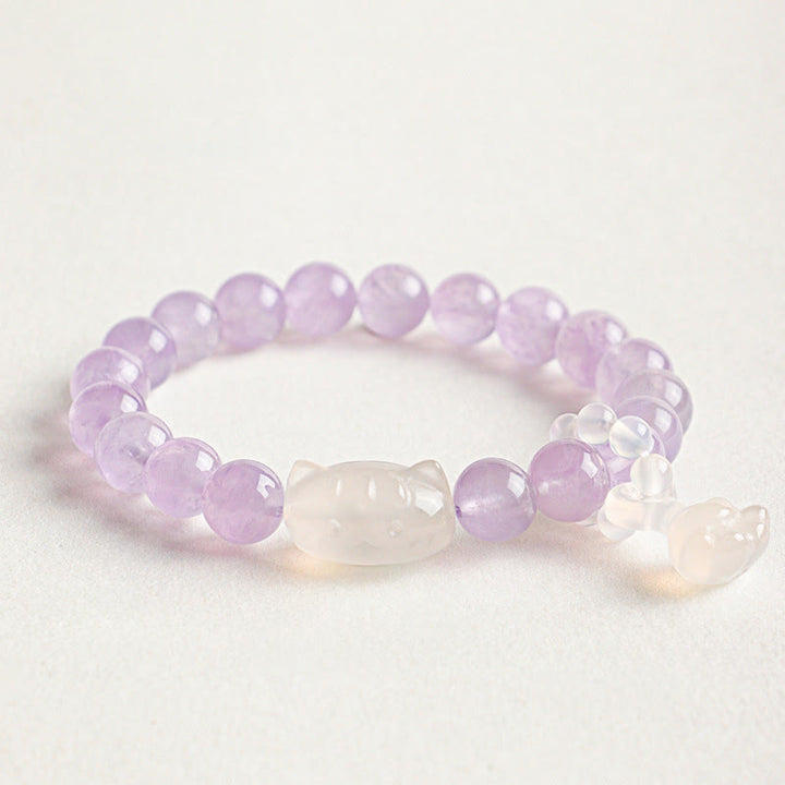 Buddha Stones Handgeschnitzter Katzenanhänger aus Obsidian mit Silberglanz, handgefertigtes Armband für Ruhe und Gelassenheit - Amethyst (Stressabbau ♥ Intuition) - image 3