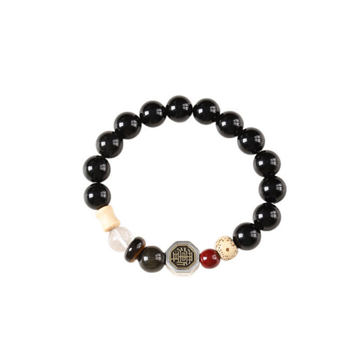 Buddha Stones Schwarzes Obsidian-Bagua-Schutz-Armband aus tibetischen Rundperlen - image 14