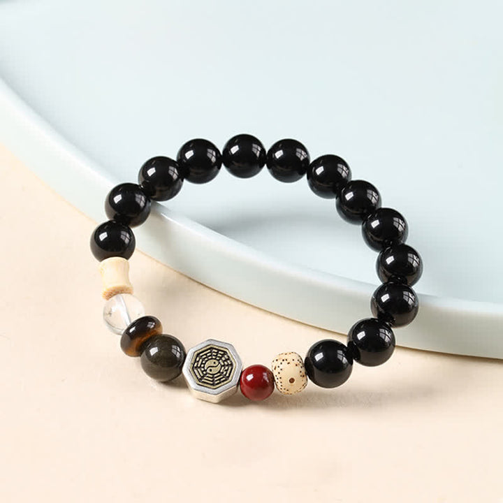 Buddha Stones Schwarzes Obsidian-Bagua-Schutz-Armband aus tibetischen Rundperlen - image 2