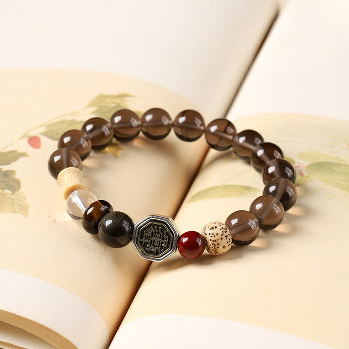 Buddha Stones Schwarzes Obsidian-Bagua-Schutz-Armband aus tibetischen Rundperlen - image 3