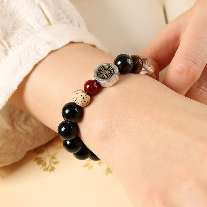Buddha Stones Schwarzes Obsidian-Bagua-Schutz-Armband aus tibetischen Rundperlen - image 10