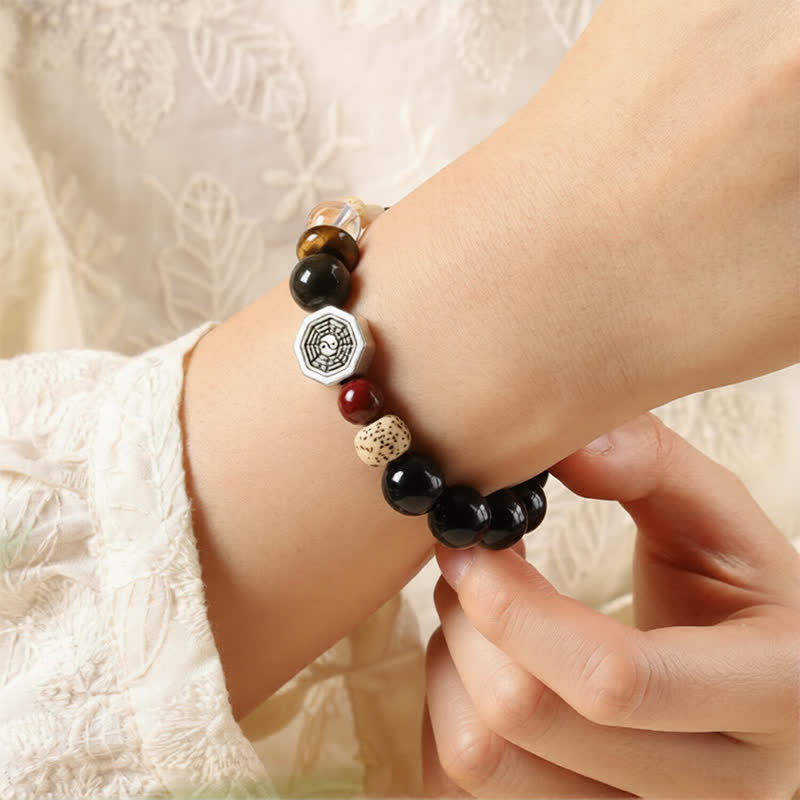 Buddha Stones Schwarzes Obsidian-Bagua-Schutz-Armband aus tibetischen Rundperlen - image 9