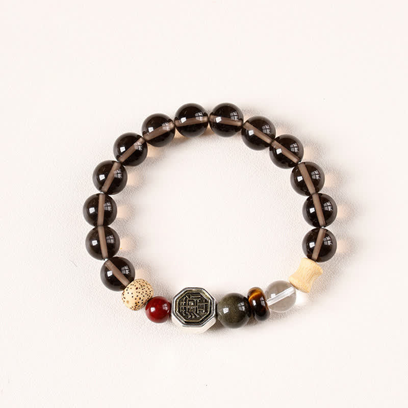 Buddha Stones Schwarzes Obsidian-Bagua-Schutz-Armband aus tibetischen Rundperlen - Eisobsidian (Reinigung ♥ Erdung) - image 1