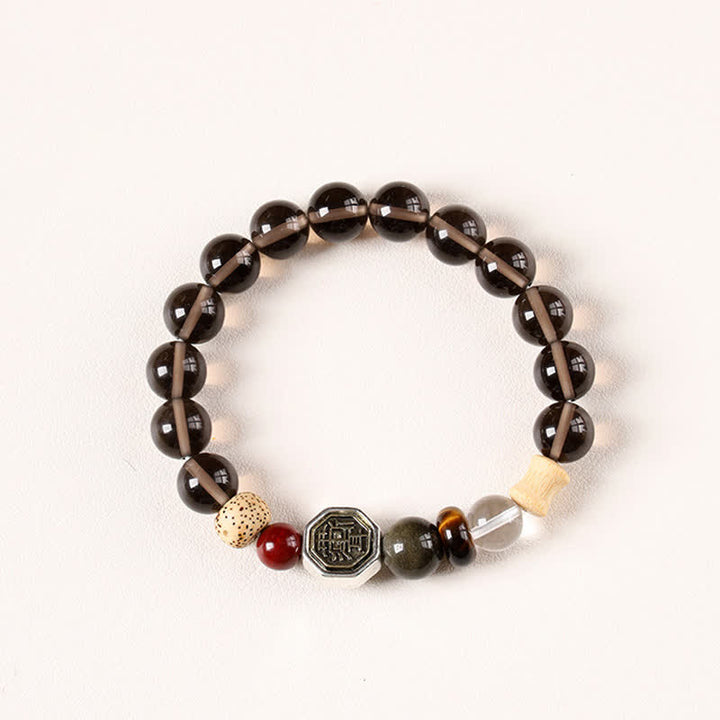 Buddha Stones Schwarzes Obsidian-Bagua-Schutz-Armband aus tibetischen Rundperlen - Eisobsidian (Reinigung ♥ Erdung) - image 1