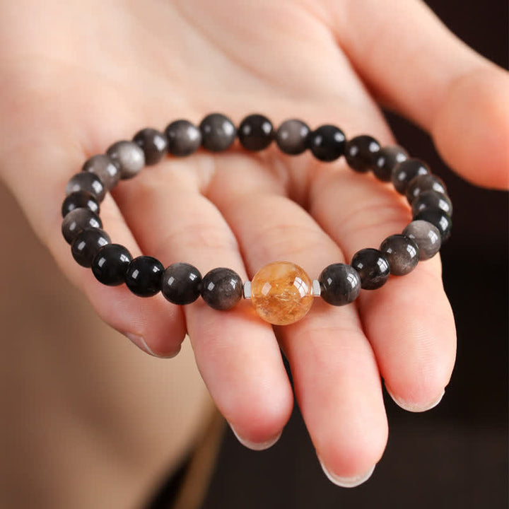 Buddha Stones Schwarzes Obsidian-Armband, handgewebt, neues chinesisches Rundarmband - image 3