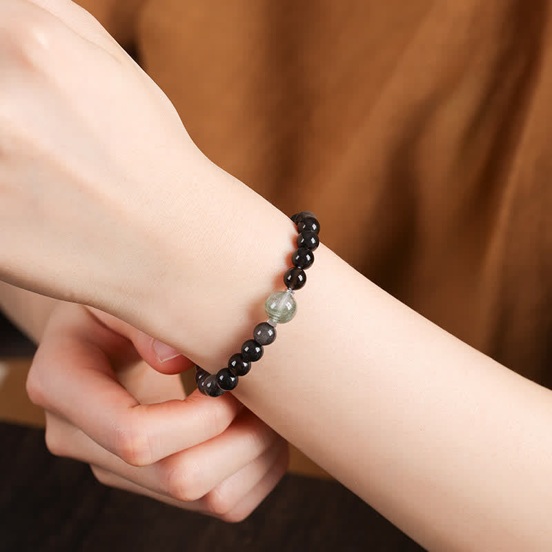 Buddha Stones Schwarzes Obsidian-Armband, handgewebt, neues chinesisches Rundarmband - image 8