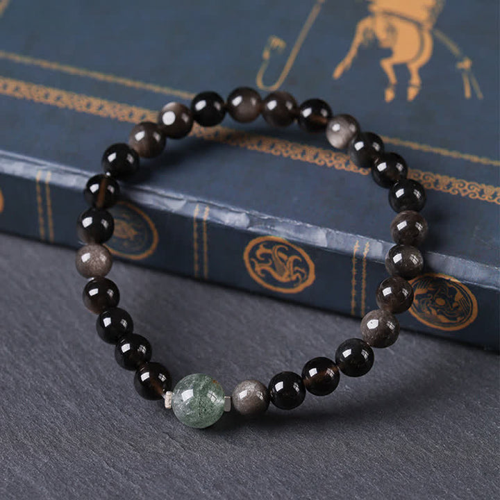 Buddha Stones Schwarzes Obsidian-Armband, handgewebt, neues chinesisches Rundarmband - image 2