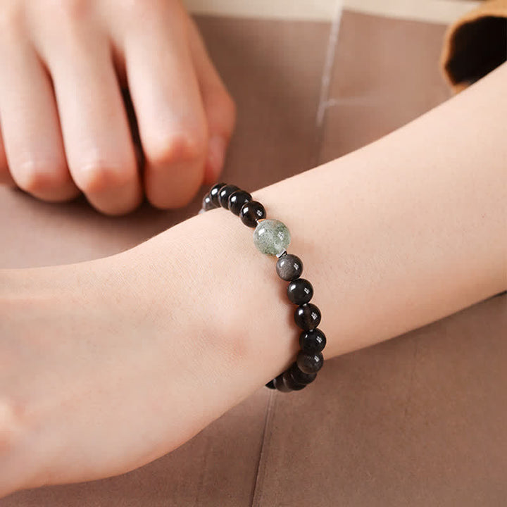 Buddha Stones Schwarzes Obsidian-Armband, handgewebt, neues chinesisches Rundarmband - image 9