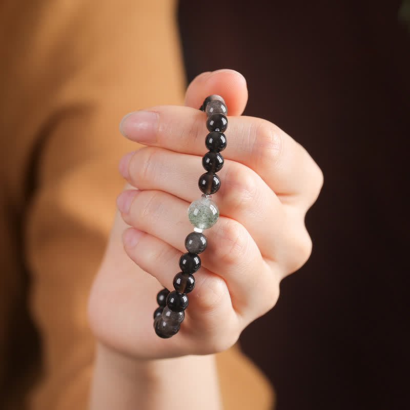 Buddha Stones Schwarzes Obsidian-Armband, handgewebt, neues chinesisches Rundarmband - image 4