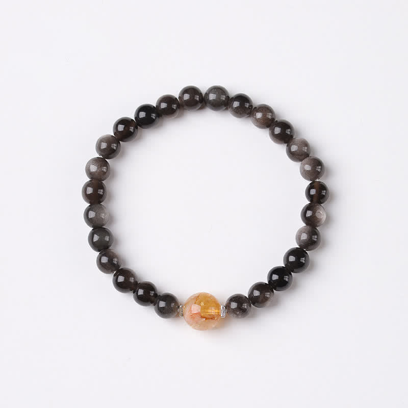 Buddha Stones Schwarzes Obsidian-Armband, handgewebt, neues chinesisches Rundarmband - image 11