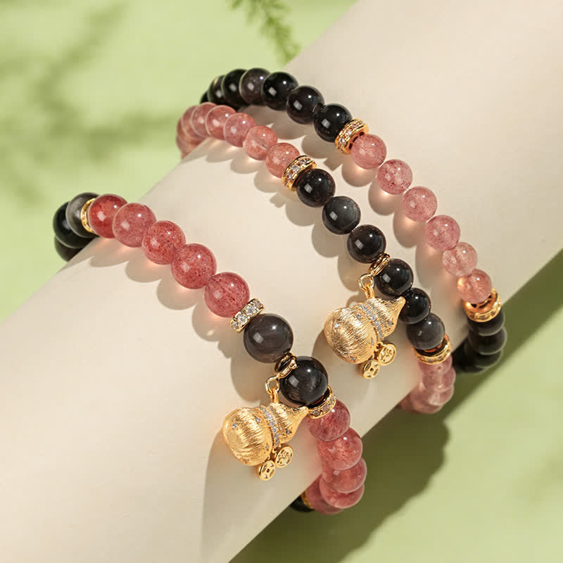 Buddha Stones Erdbeerquarz-Armband mit Golddraht und Kürbis-Motiv – Liebessegen-Wickelarmband - image 3