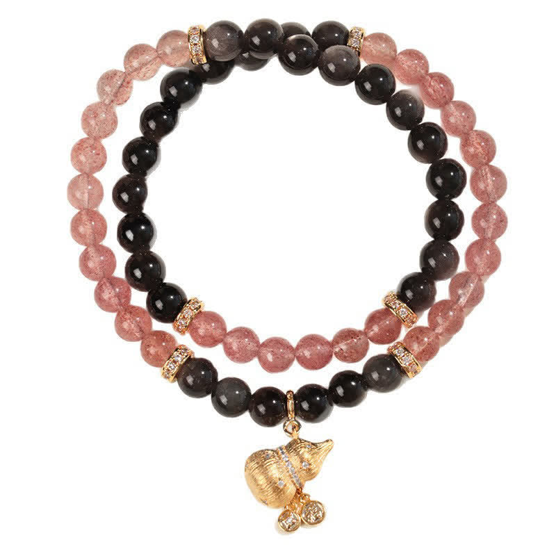 Buddha Stones Erdbeerquarz-Armband mit Golddraht und Kürbis-Motiv – Liebessegen-Wickelarmband - image 7