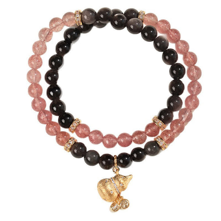 Buddha Stones Erdbeerquarz-Armband mit Golddraht und Kürbis-Motiv – Liebessegen-Wickelarmband - image 7