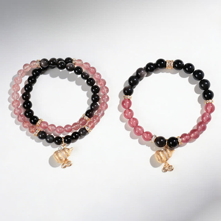 Buddha Stones Erdbeerquarz-Armband mit Golddraht und Kürbis-Motiv – Liebessegen-Wickelarmband - image 4