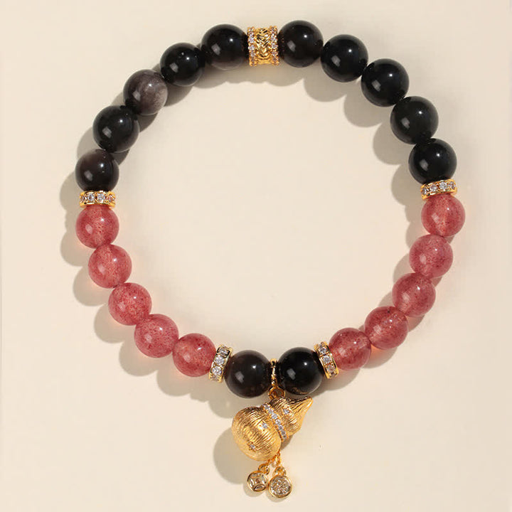 Buddha Stones Erdbeerquarz-Armband mit Golddraht und Kürbis-Motiv – Liebessegen-Wickelarmband - Einzelarmband - Erdbeerquarz (Liebe ♥ Heilung) - image 0