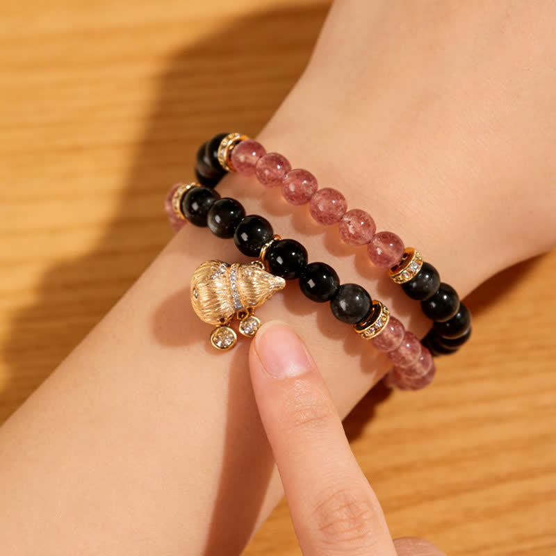 Buddha Stones Erdbeerquarz-Armband mit Golddraht und Kürbis-Motiv – Liebessegen-Wickelarmband - image 2