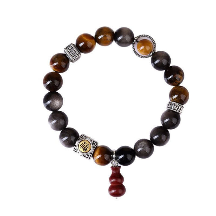 Buddha Stones Silberglänzendes Obsidian-Armband mit Erdungsmotiv Fu-Charakter (Kürbis) - image 9