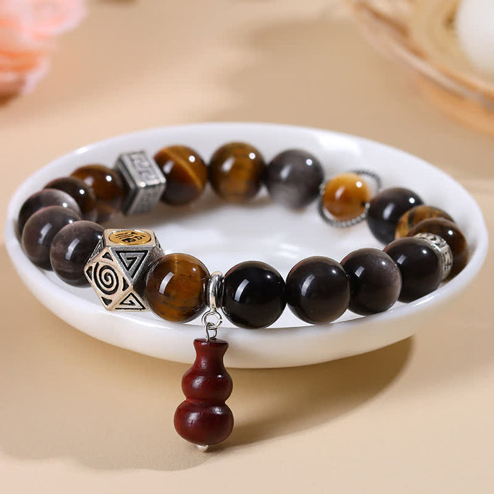 Buddha Stones Silberglänzendes Obsidian-Armband mit Erdungsmotiv Fu-Charakter (Kürbis) - image 2