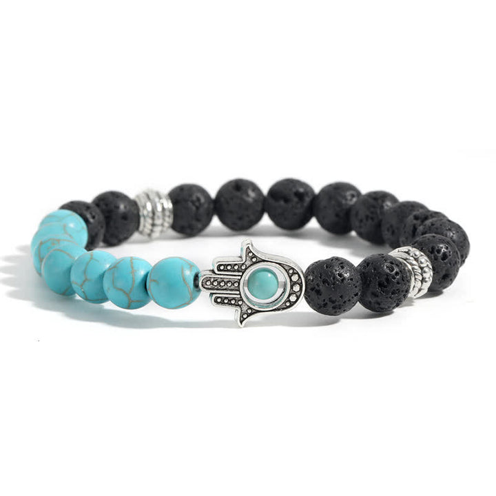 Buddha Stones Handgefertigtes rundes Armband aus Lavastein mit Hamsa-Handflächenmotiv zum Schutz der Handfläche - image 10