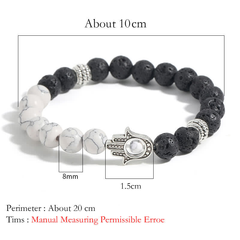 Buddha Stones Handgefertigtes rundes Armband aus Lavastein mit Hamsa-Handflächenmotiv zum Schutz der Handfläche - image 15