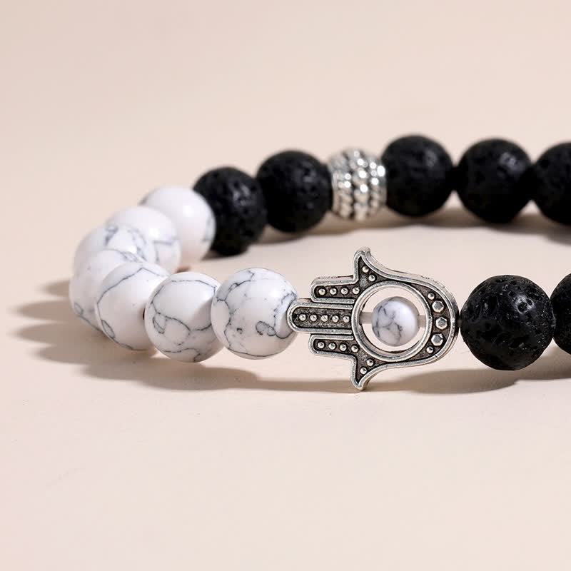 Buddha Stones Handgefertigtes rundes Armband aus Lavastein mit Hamsa-Handflächenmotiv zum Schutz der Handfläche - image 16