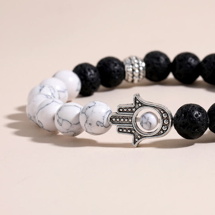 Buddha Stones Handgefertigtes rundes Armband aus Lavastein mit Hamsa-Handflächenmotiv zum Schutz der Handfläche - image 16
