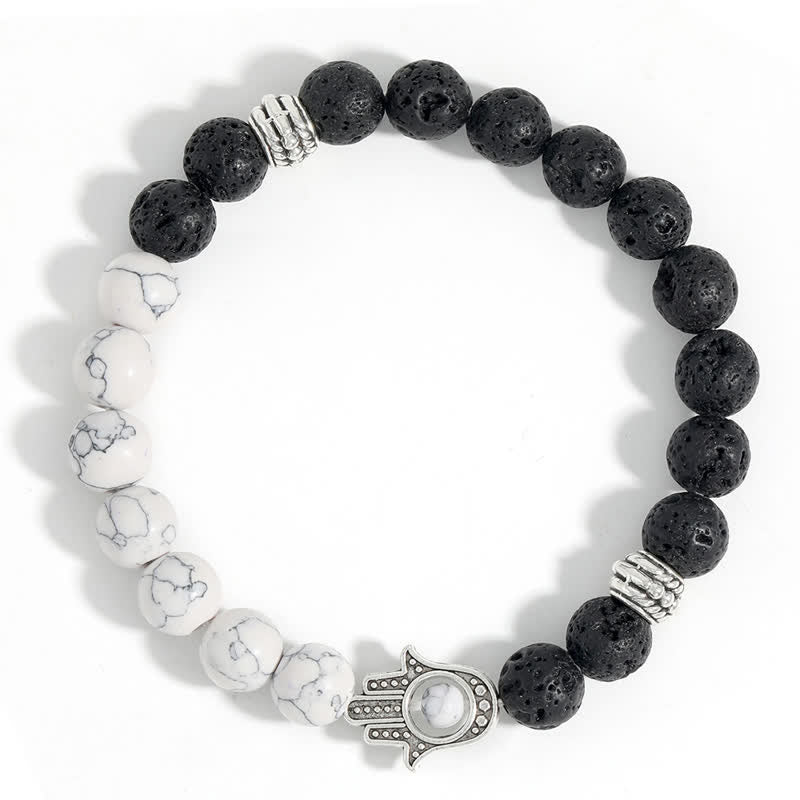 Buddha Stones Handgefertigtes rundes Armband aus Lavastein mit Hamsa-Handflächenmotiv zum Schutz der Handfläche - image 14