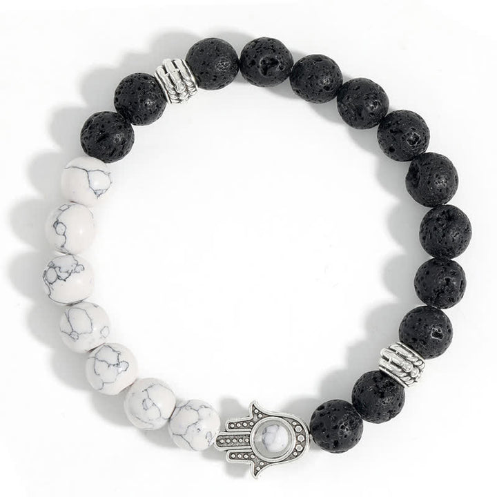 Buddha Stones Handgefertigtes rundes Armband aus Lavastein mit Hamsa-Handflächenmotiv zum Schutz der Handfläche - image 14