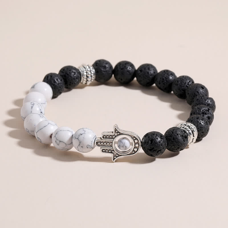 Buddha Stones Handgefertigtes rundes Armband aus Lavastein mit Hamsa-Handflächenmotiv zum Schutz der Handfläche - image 0