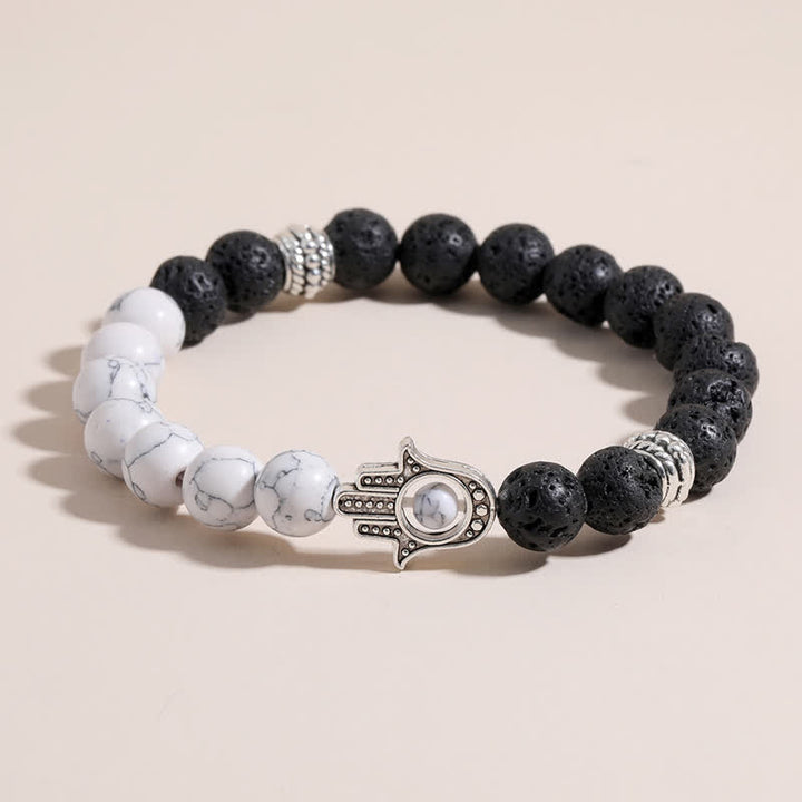 Buddha Stones Handgefertigtes rundes Armband aus Lavastein mit Hamsa-Handflächenmotiv zum Schutz der Handfläche - image 0