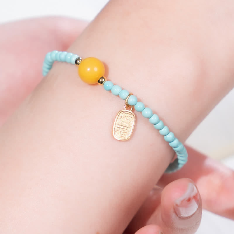 Buddha Stones Handgefertigtes Perlenarmband mit türkisfarbenem Fu-Symbol und Glücksbringer - image 8
