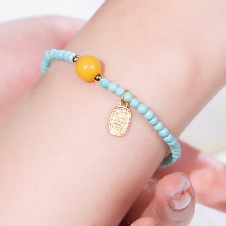 Buddha Stones Handgefertigtes Perlenarmband mit türkisfarbenem Fu-Symbol und Glücksbringer - image 8