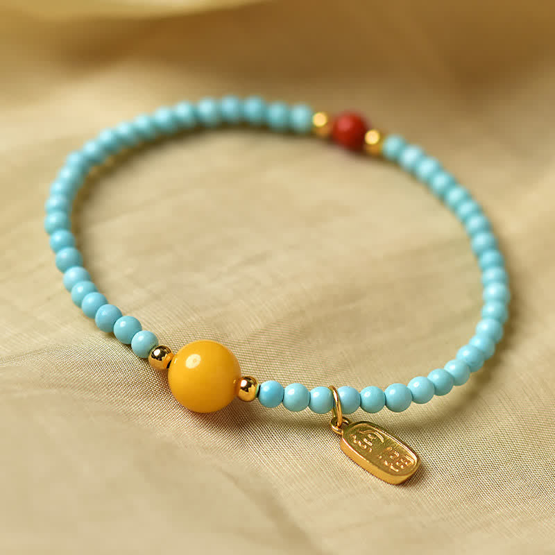 Buddha Stones Handgefertigtes Perlenarmband mit türkisfarbenem Fu-Symbol und Glücksbringer - image 7