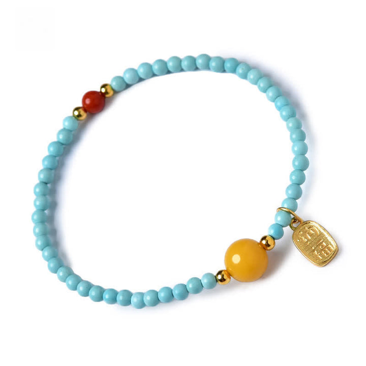 Buddha Stones Handgefertigtes Perlenarmband mit türkisfarbenem Fu-Symbol und Glücksbringer - image 11