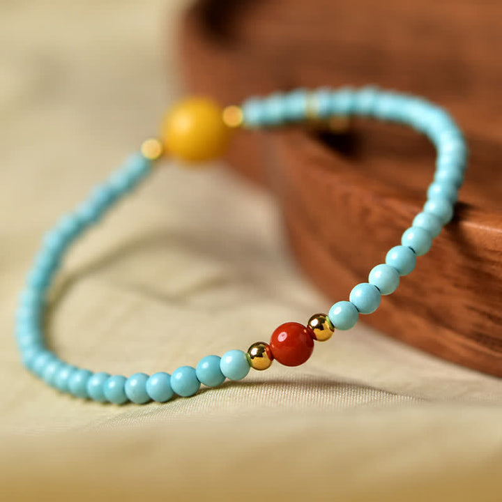 Buddha Stones Handgefertigtes Perlenarmband mit türkisfarbenem Fu-Symbol und Glücksbringer - image 3