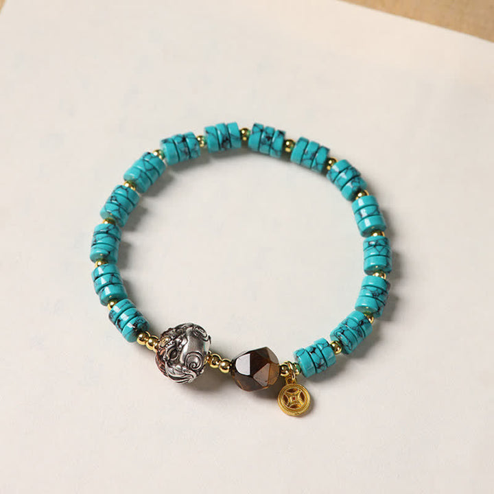 Buddha Stones Türkisfarbenes, handgefertigtes Armband aus neuen chinesischen Scheibenperlen - image 3