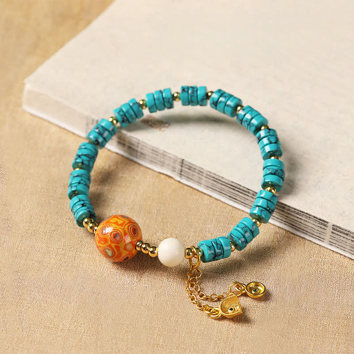 Buddha Stones Türkisfarbenes, handgefertigtes Armband aus neuen chinesischen Scheibenperlen - image 0