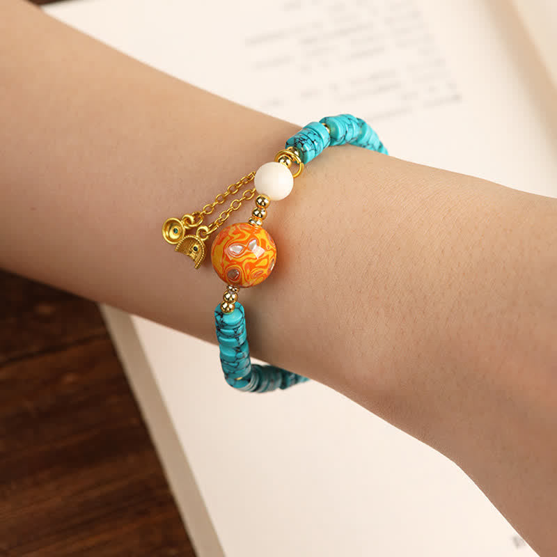 Buddha Stones Türkisfarbenes, handgefertigtes Armband aus neuen chinesischen Scheibenperlen - image 7