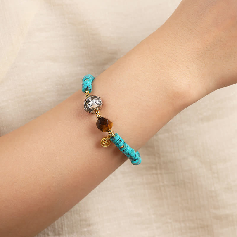 Buddha Stones Türkisfarbenes, handgefertigtes Armband aus neuen chinesischen Scheibenperlen - image 6