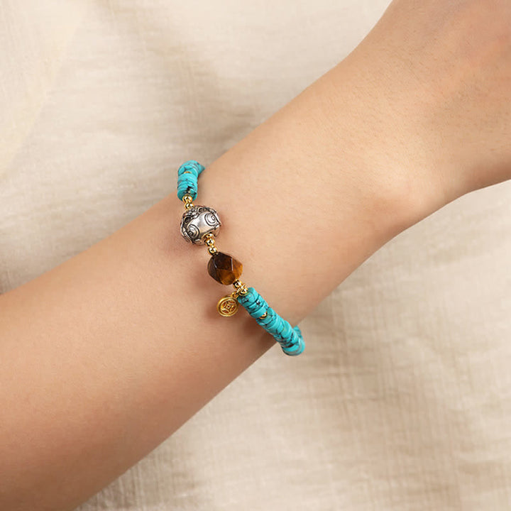 Buddha Stones Türkisfarbenes, handgefertigtes Armband aus neuen chinesischen Scheibenperlen - image 6