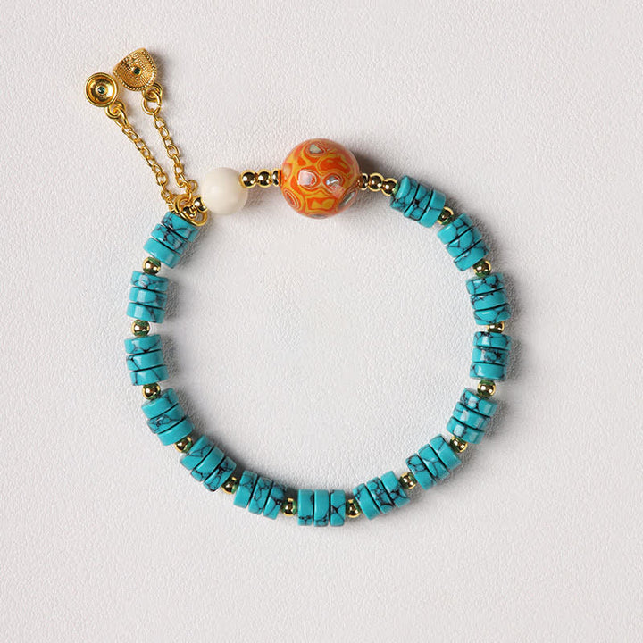 Buddha Stones Türkisfarbenes, handgefertigtes Armband aus neuen chinesischen Scheibenperlen - Stil 2 - Blau-Türkis - Türkis (Reinigung ♥ Gelassenheit) - image 2
