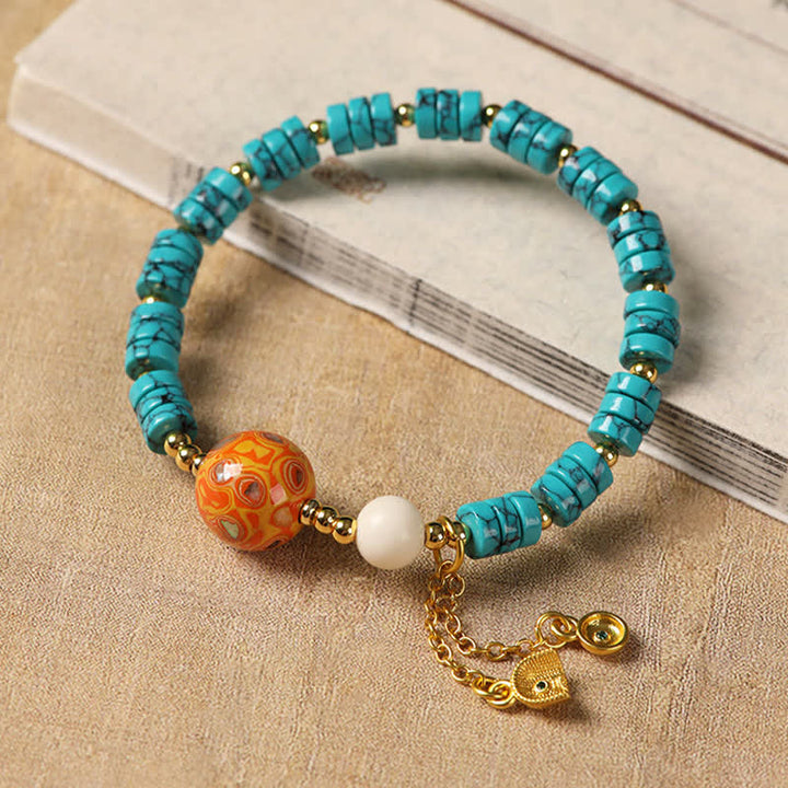Buddha Stones Türkisfarbenes, handgefertigtes Armband aus neuen chinesischen Scheibenperlen - image 4